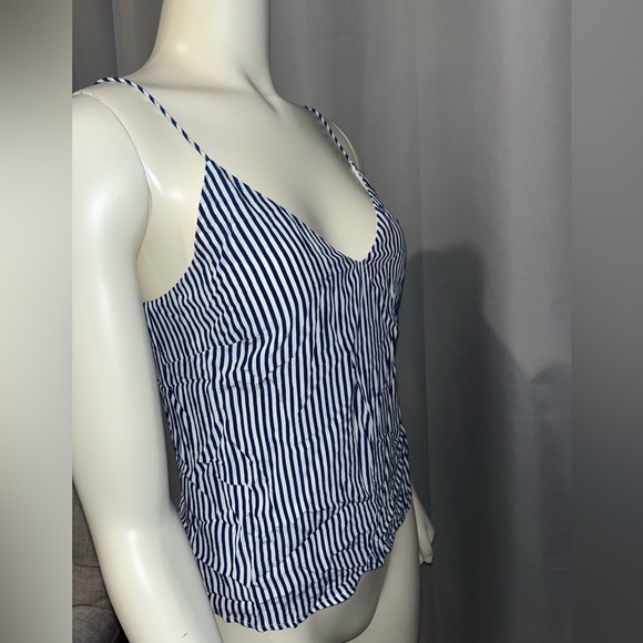 Bebe Blue/White Striped Open-Back V-Neck Tank Top XXS - Picture 2 of 5